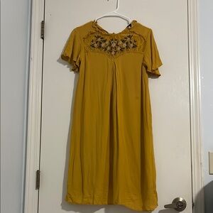 Blue Rain Yellow Gold Embellished Ruffled Midi Sundress